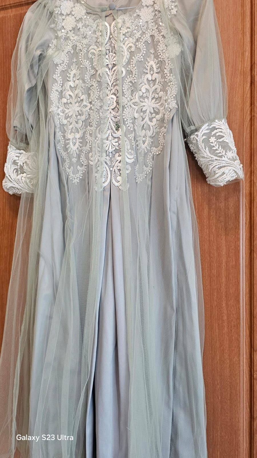 Sage Green Embroidered Tulle Gown — Custom Made Occasion  thumbnail 2
