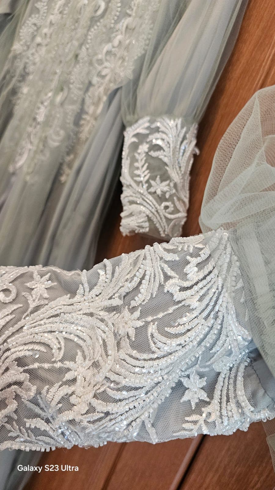 Sage Green Embroidered Tulle Gown — Custom Made Occasion  thumbnail 3