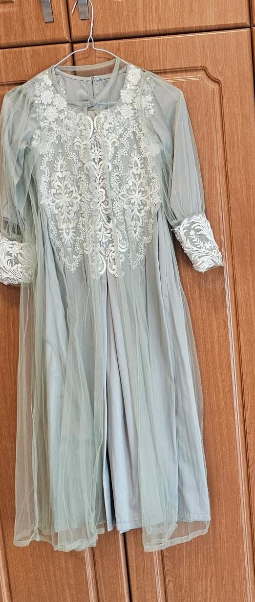 Girls Sage Green Embroidered Tulle Gown — Custom Made Dress
