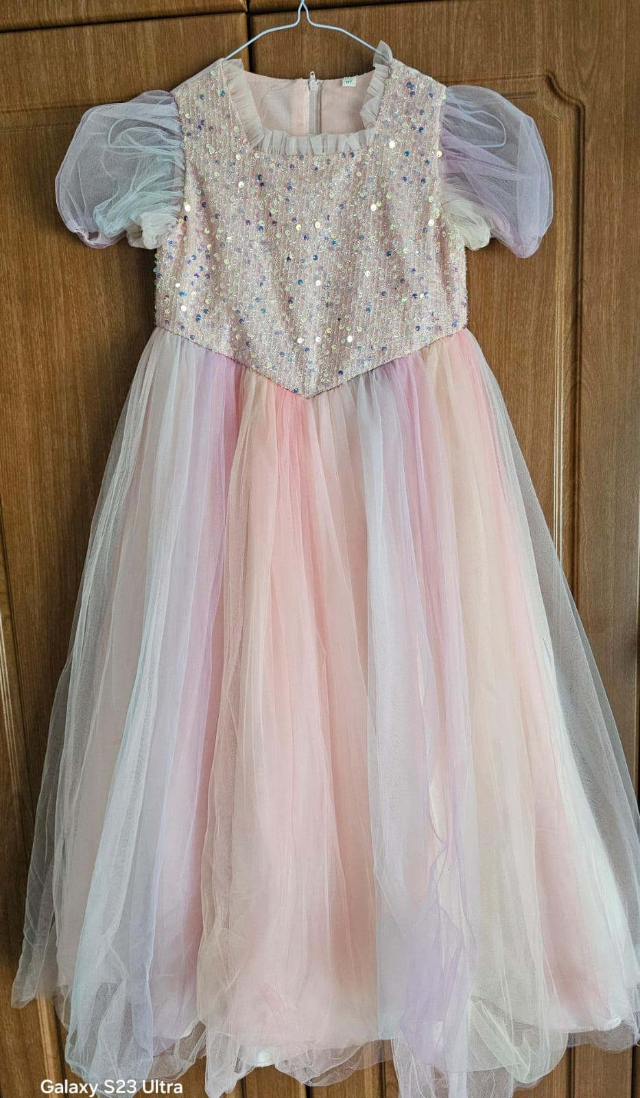 Girls Pastel Rainbow Tulle Princess Gown — Sequin Bodice Party Dress
