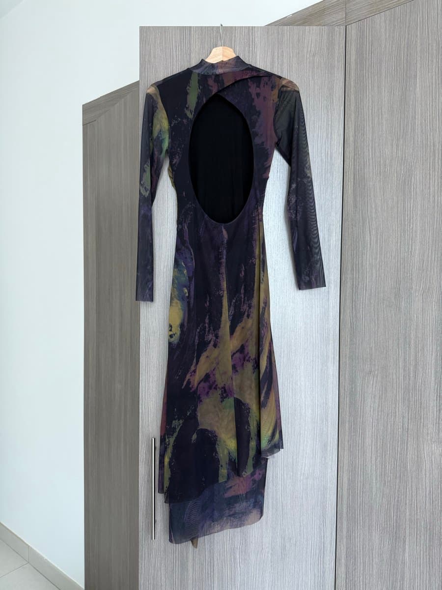 Zara NEW Abstract Print Mesh Midi Dress thumbnail 2