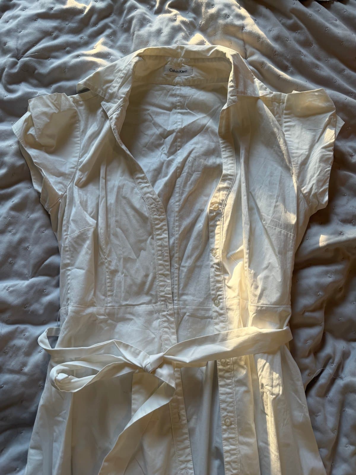 Calvin Klein White Belted Shirt Midi Dress - image 1