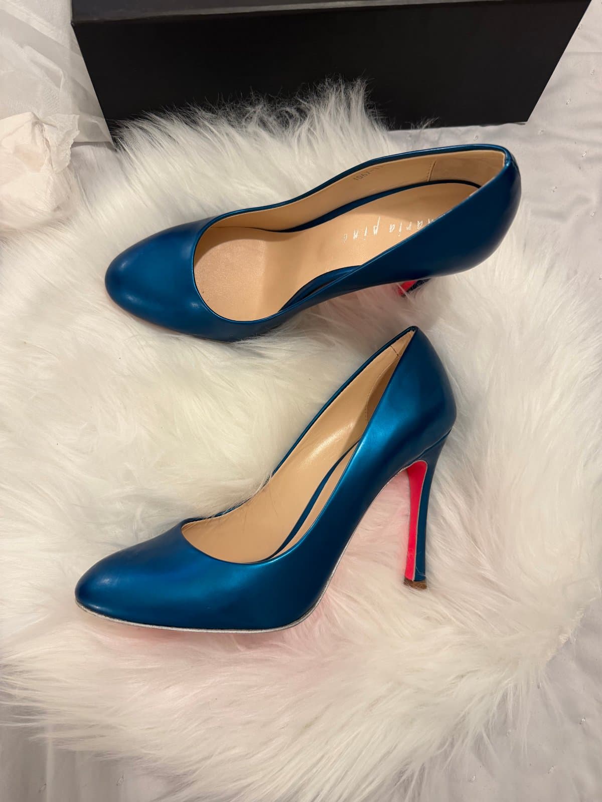 Maria Pino Metallic Blue Leather Stiletto Heels – Size 38.5 💙 thumbnail 2