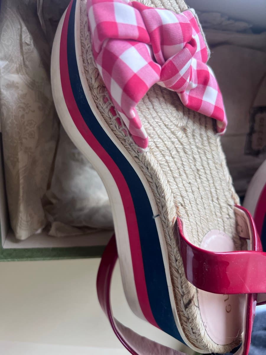 Gucci Gingham Espadrille Wedges thumbnail 6