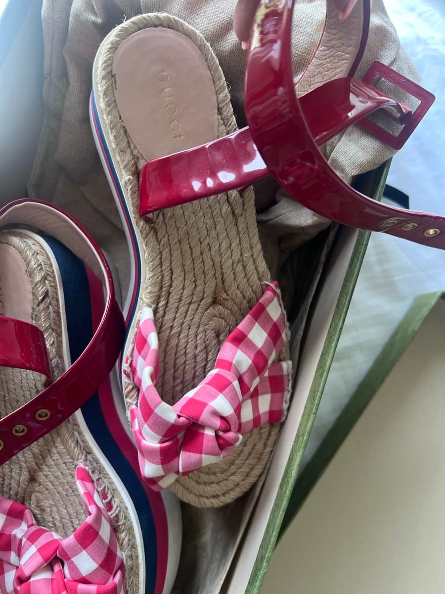 Gucci Gingham Espadrille Wedges thumbnail 4