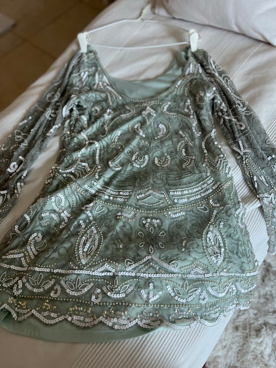 Miss Selfridge Embellished Sage Mini Dress thumbnail 3