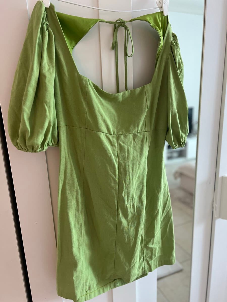 Lime Green Puff-Sleeve Dress thumbnail 2