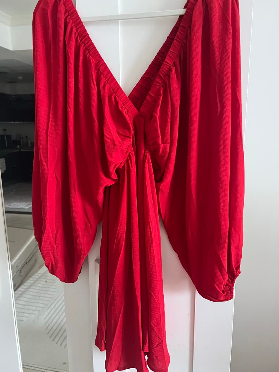 Red V-Neck Mini Dress thumbnail 2