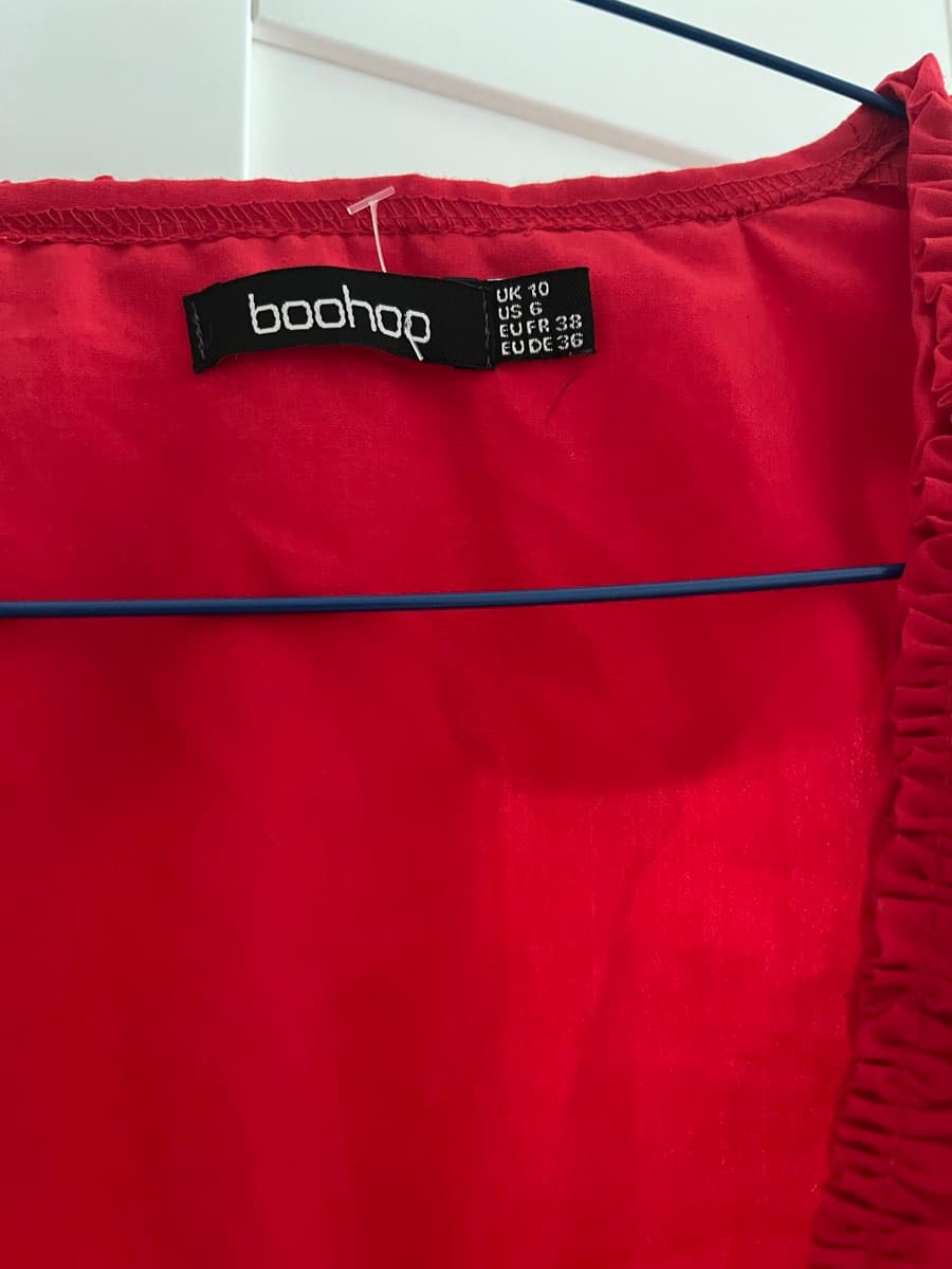 Boohoo Red Ruffle Blouse thumbnail 2
