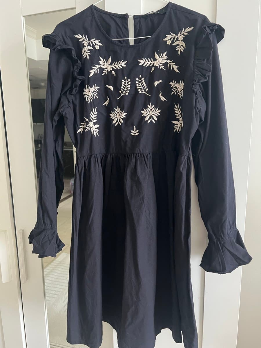 Black Embroidered Ruffle Dress thumbnail 2