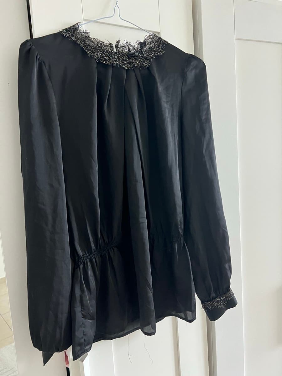 Black Blouse with Lace Trim thumbnail 2