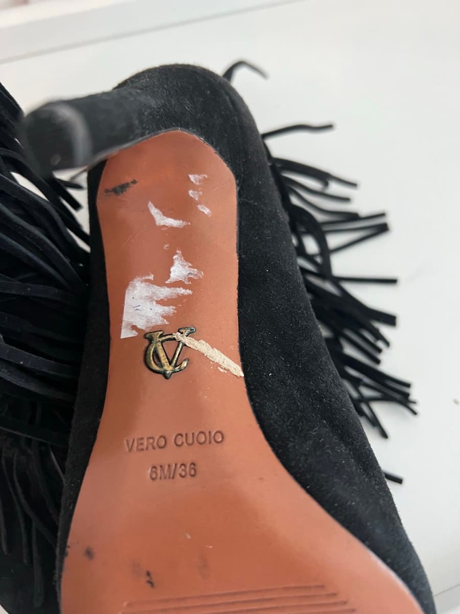 Black Suede Fringe Peep-Toe Booties thumbnail 3