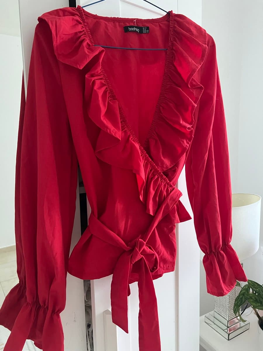 Boohoo Red Ruffle Blouse thumbnail 3