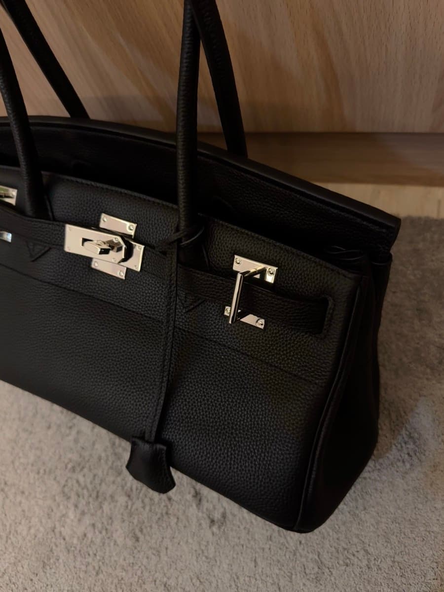 Black Grained Leather Handbag With Silver Hardware thumbnail 2