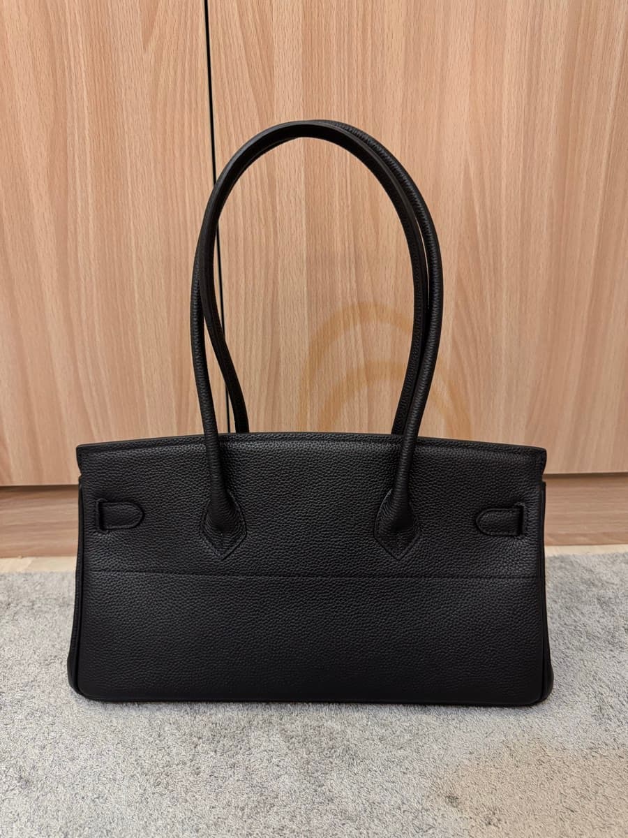 Black Grained Leather Handbag With Silver Hardware thumbnail 3