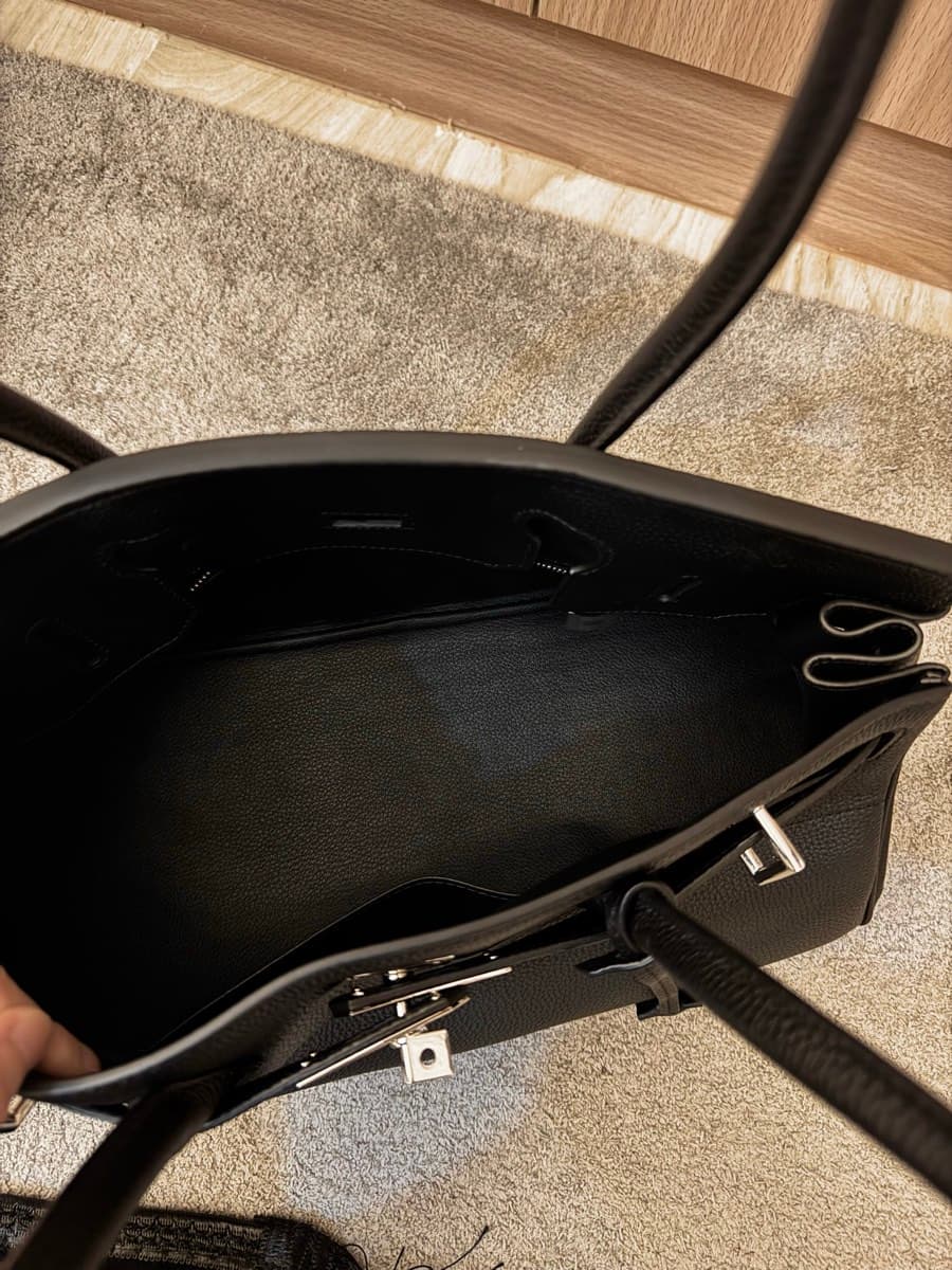 Black Grained Leather Handbag With Silver Hardware thumbnail 5