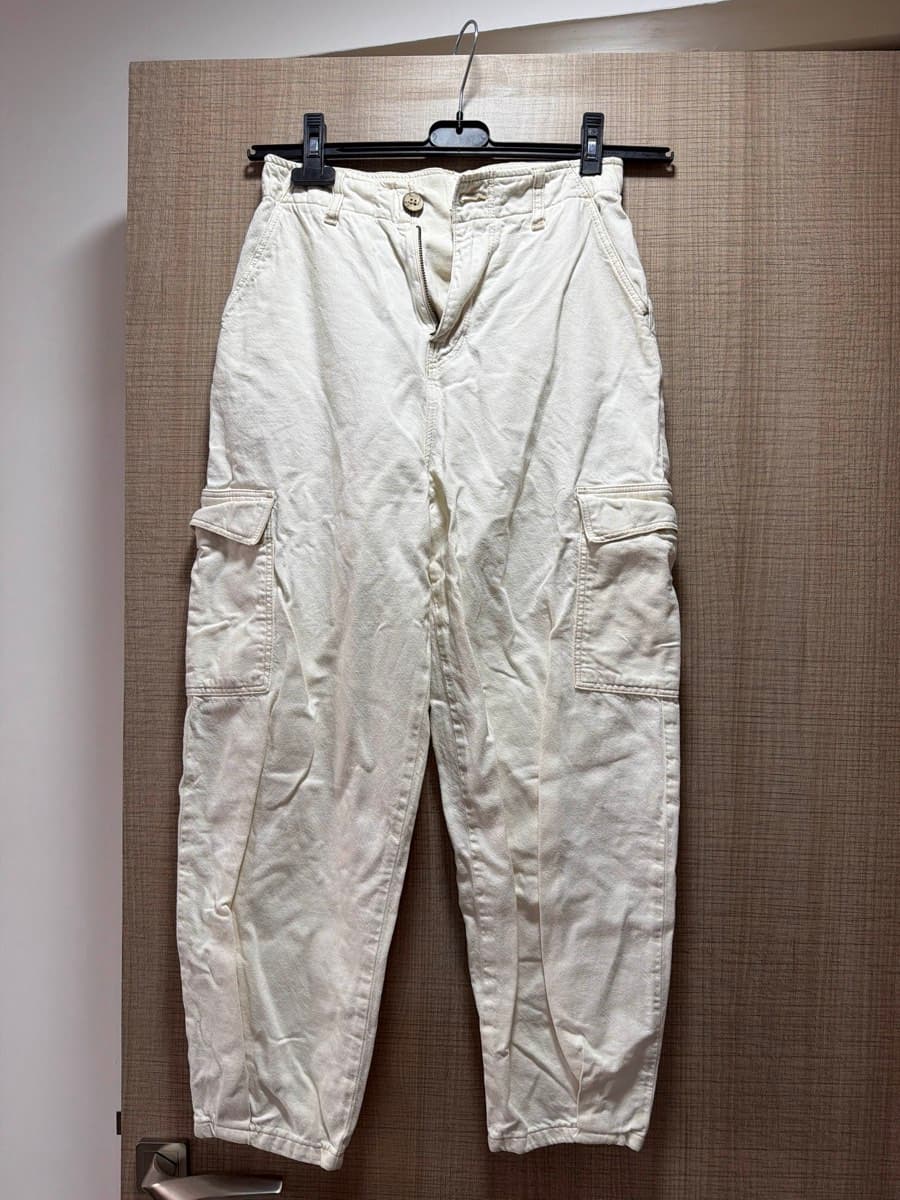 Cream Cargo Trousers cotton