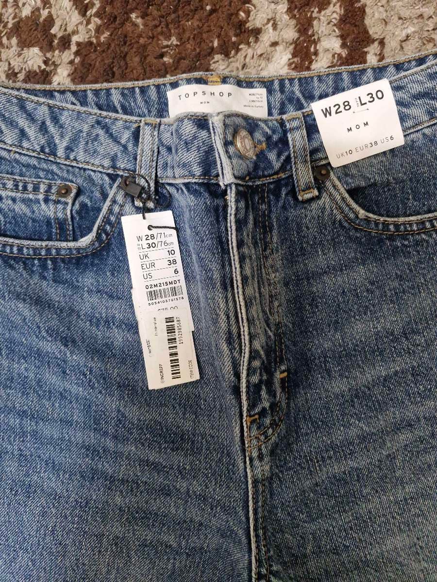 TOPSHOP Mom Blue Distressed Denim Jeans thumbnail 3