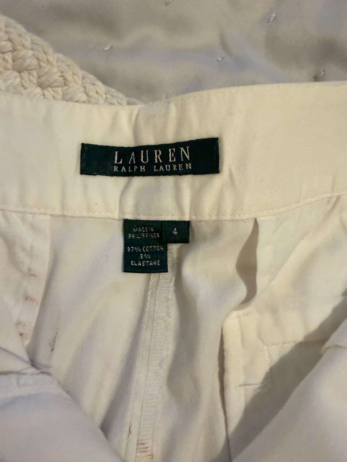 Lauren Ralph Lauren White Bermuda Shorts with Woven Belt – Size 4 thumbnail 2