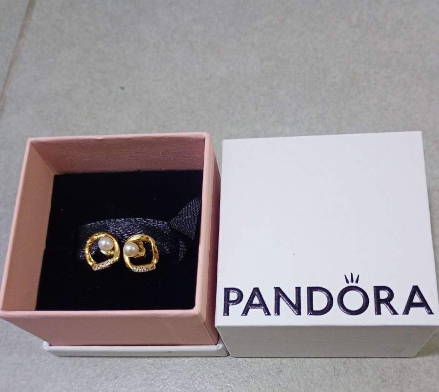 Pandora Shaped Pave Circle Treated Freshwater Cultured Pearl Stud Earrings