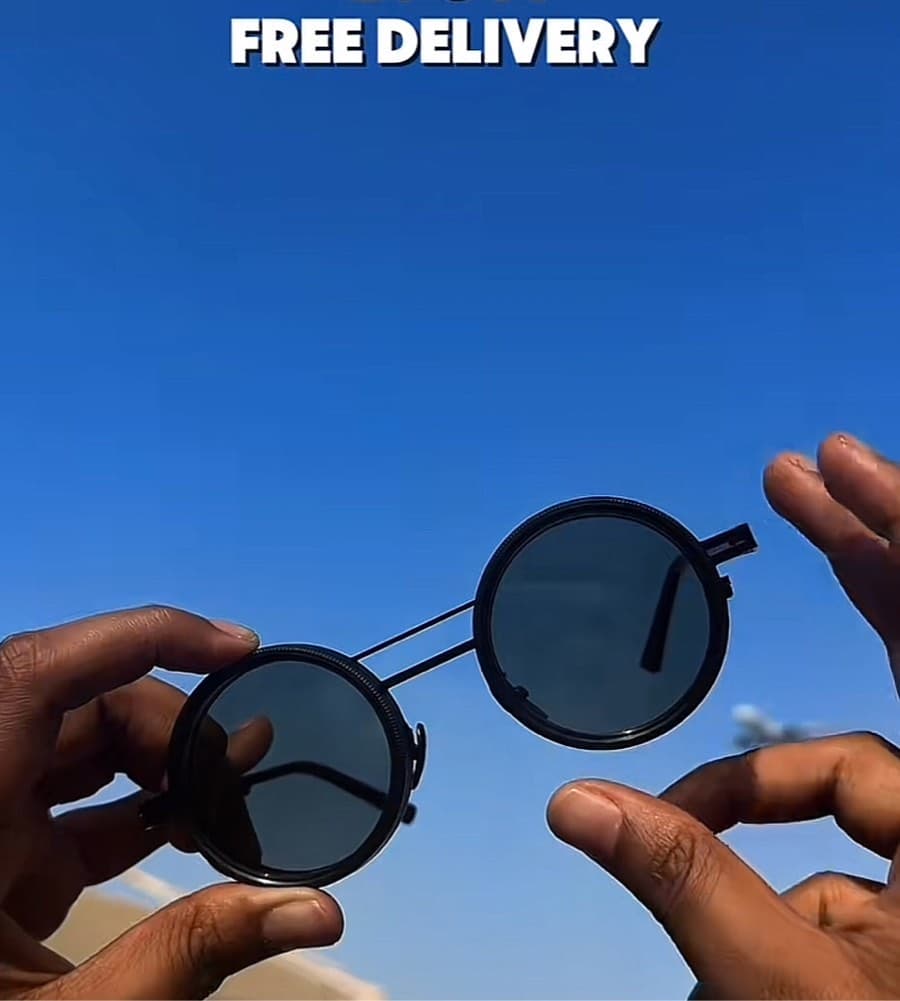 Round Frame Black Sunglasses thumbnail 4