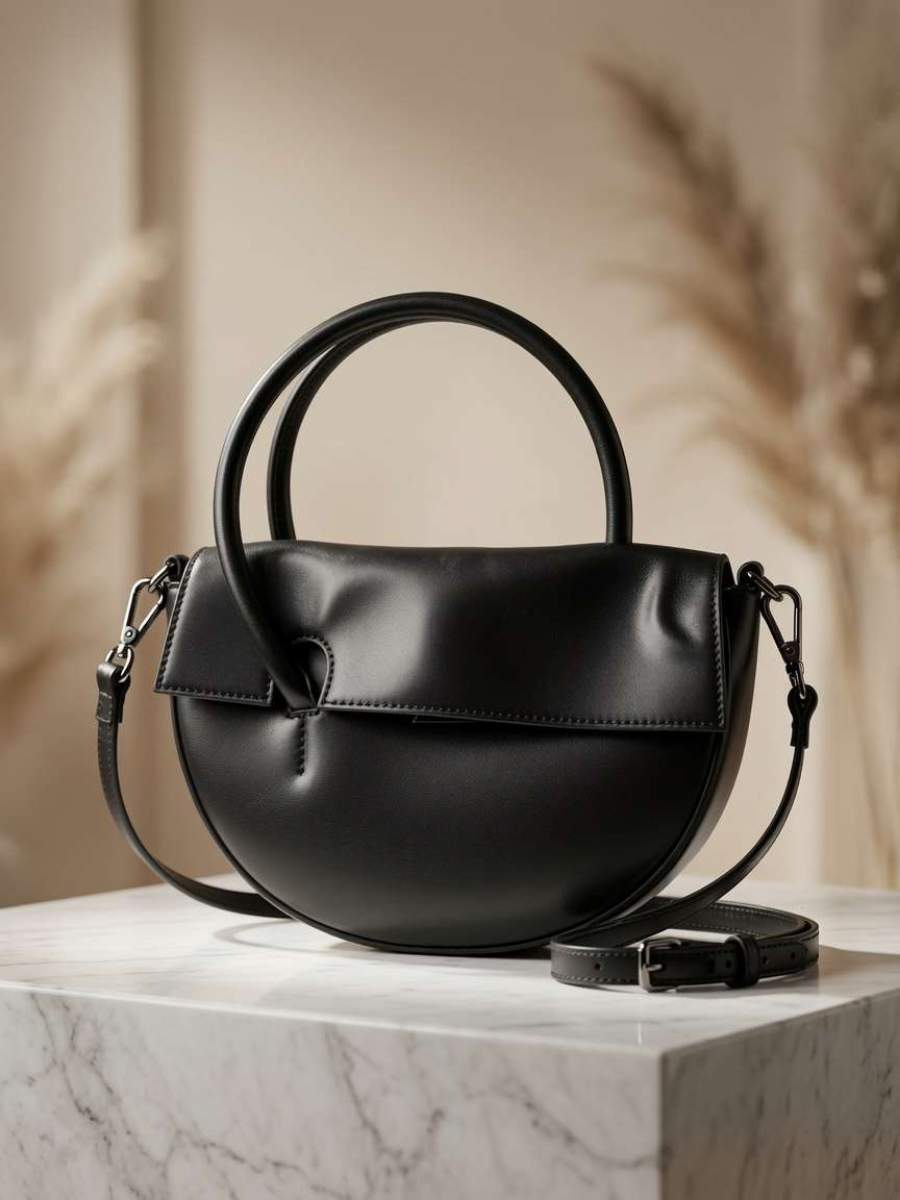 Black Leather Top Handle Bag