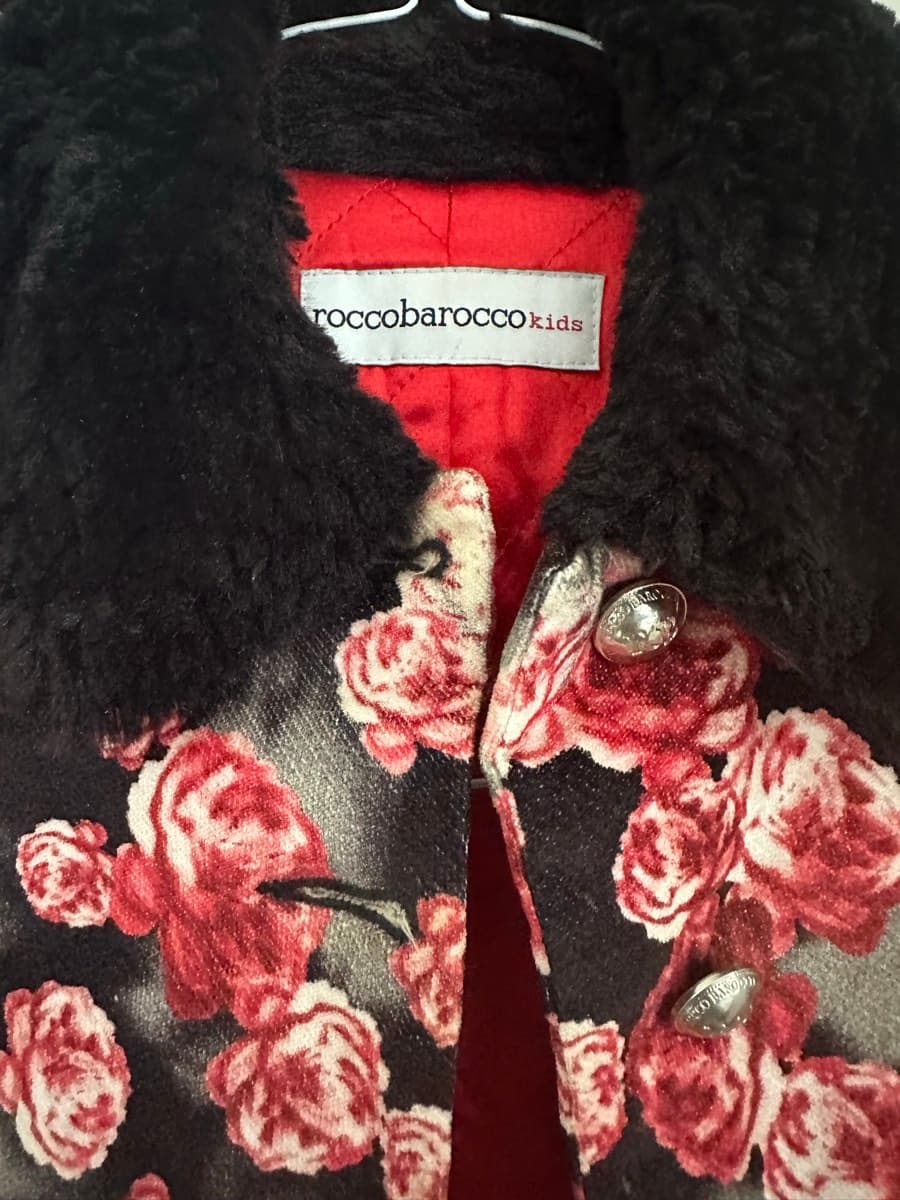 Roccobarocco Kids Floral Coat – Made in Italy – Fur Collar – Girls Age 6 thumbnail 2