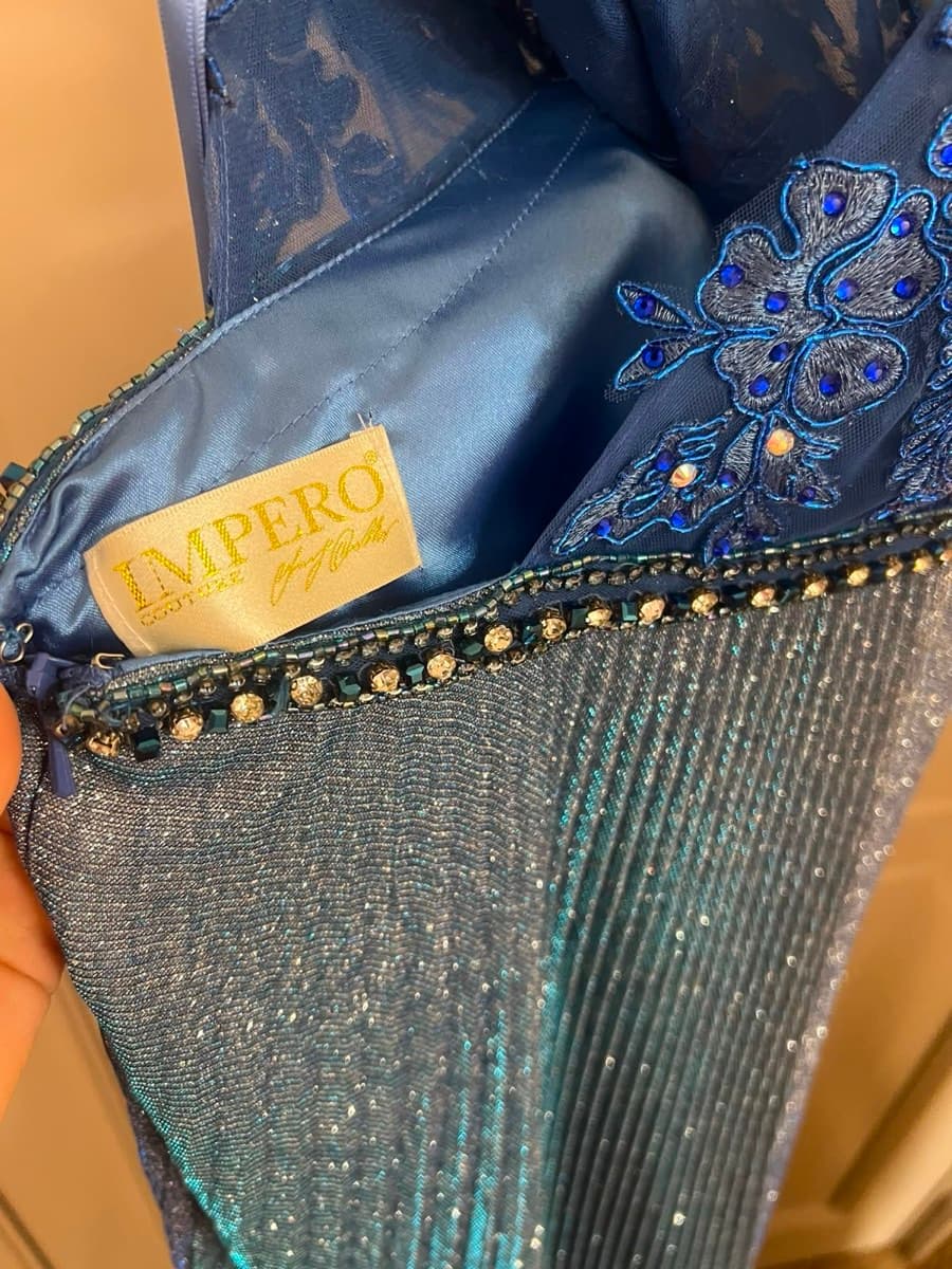 Impero Couture Evening Gown – Blue Embellished Maxi Dress – New with Tags thumbnail 6