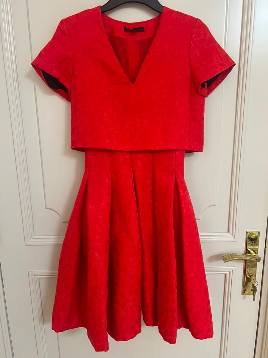 Red Jacquard Two-Piece Dress