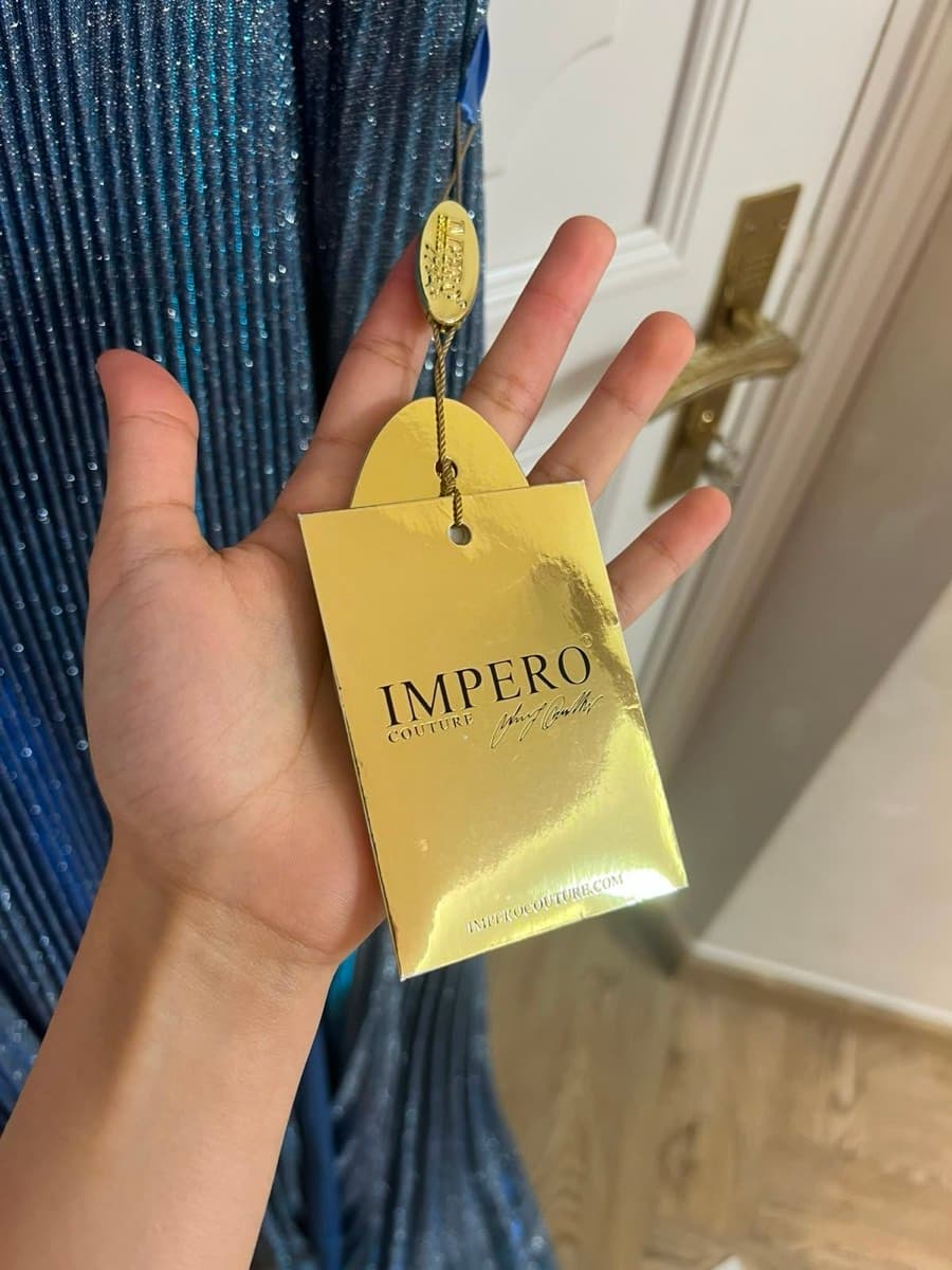 Impero Couture Evening Gown – Blue Embellished Maxi Dress – New with Tags thumbnail 4