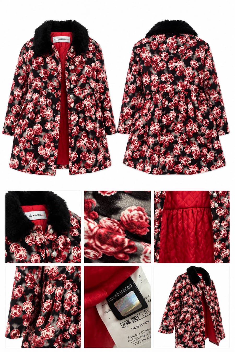 Roccobarocco Kids Floral Coat – Made in Italy – Fur Collar – Girls Age 6 thumbnail 9