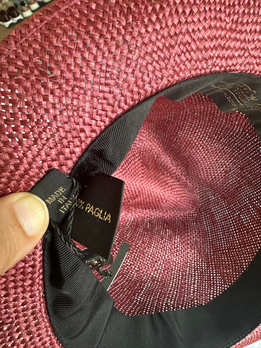 Borsalino Burgundy Panama Straw Fedora Hat – Size L thumbnail 4