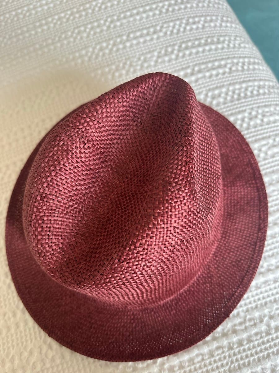Borsalino Burgundy Panama Straw Fedora Hat – Size L thumbnail 5