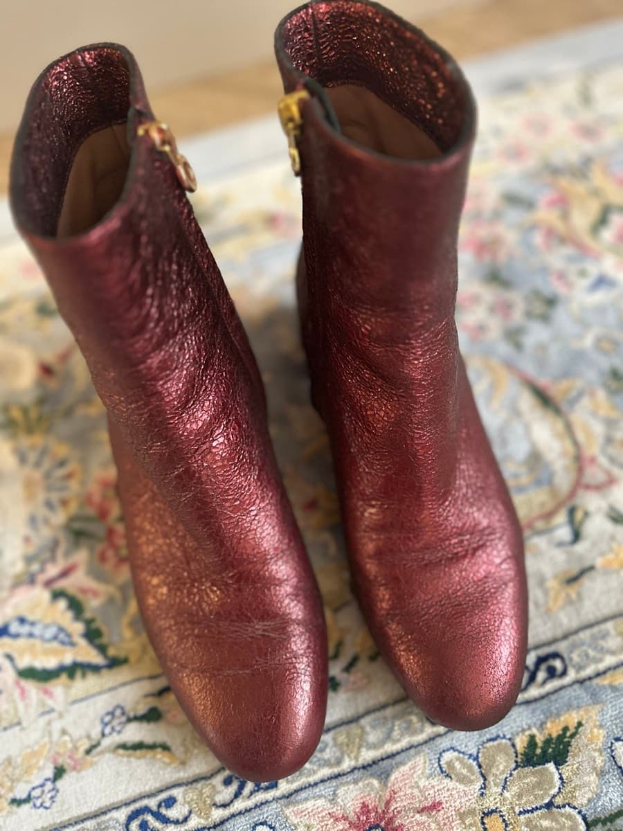 Authentic L’Autre Chose Metallic Leather Ankle Boots EU 37 Made in Italy thumbnail 3