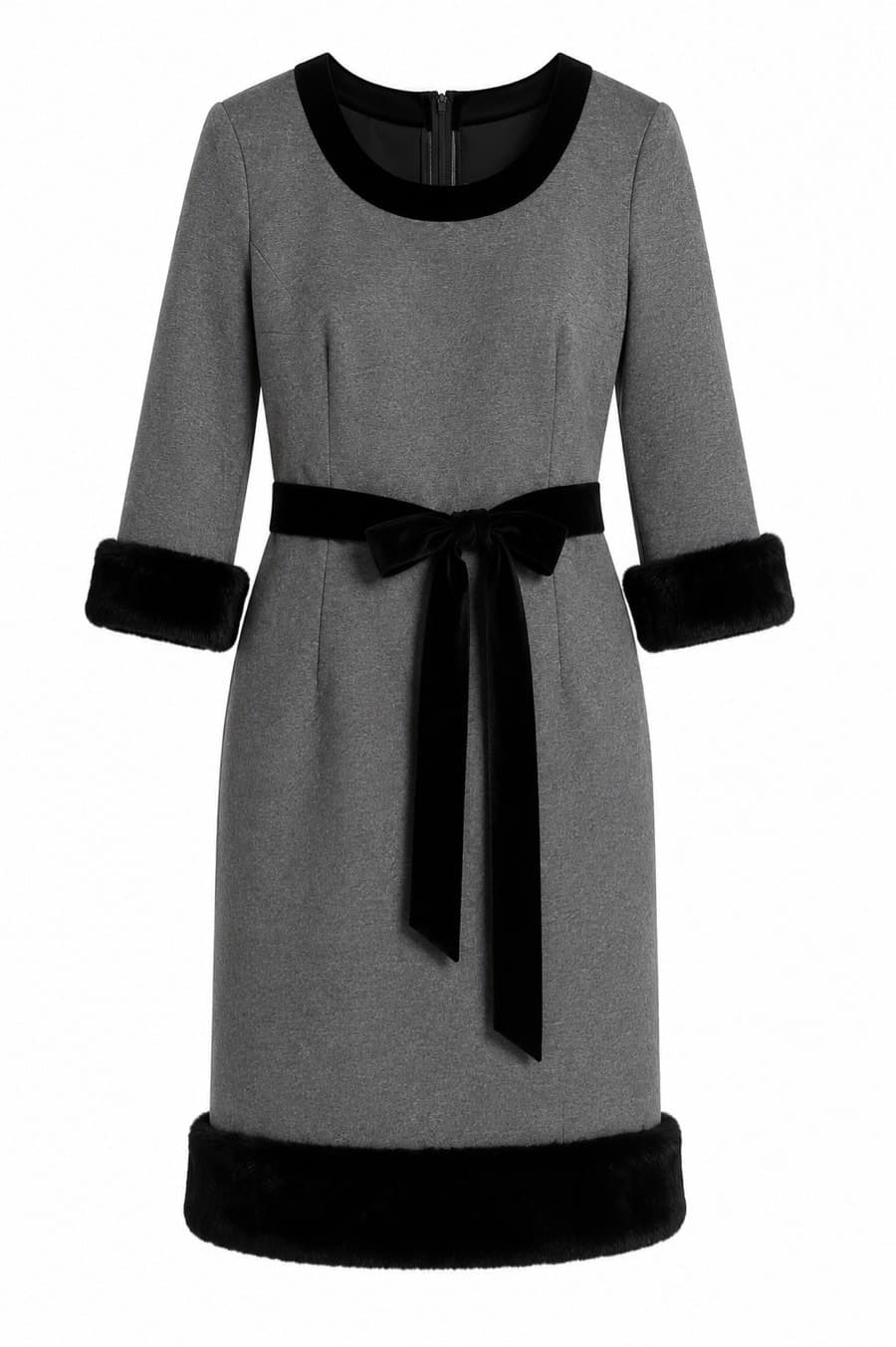 Cailan’d Gruppo Caillant Grey Dress with Faux Fur Trim – New with Tags thumbnail 8