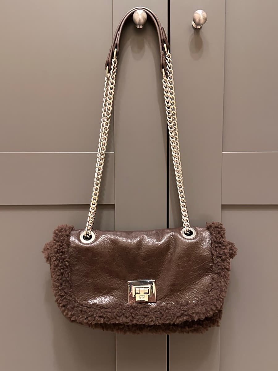 Brown Leather Shearling Shoulder Bag thumbnail 2