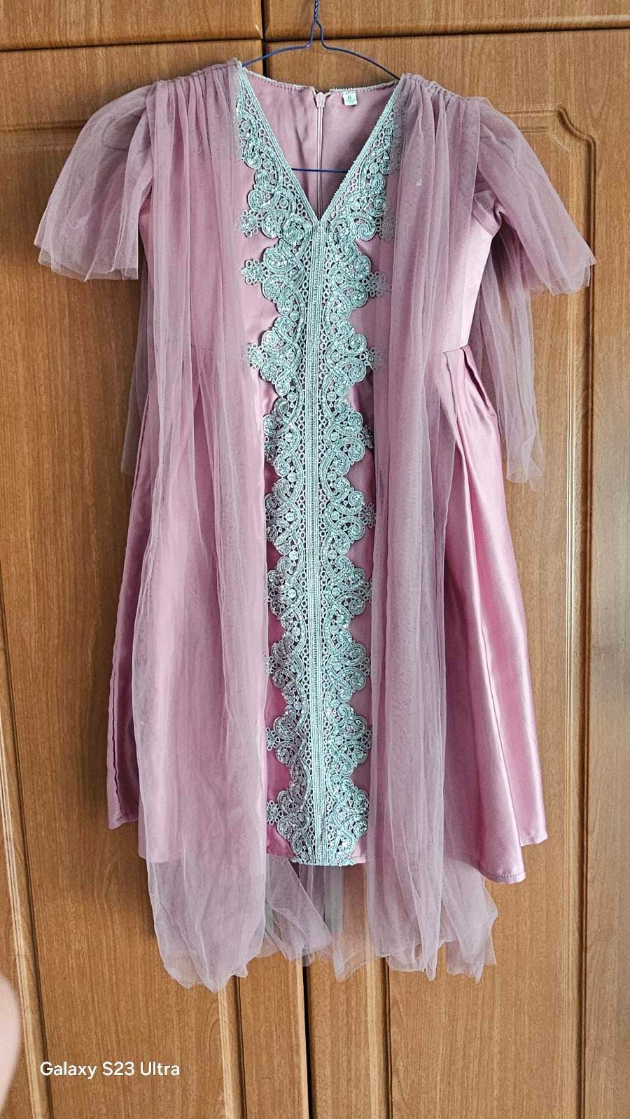 Girls Dusty Pink Tulle Dress with Mint Sequin Lace — Occasion Dress