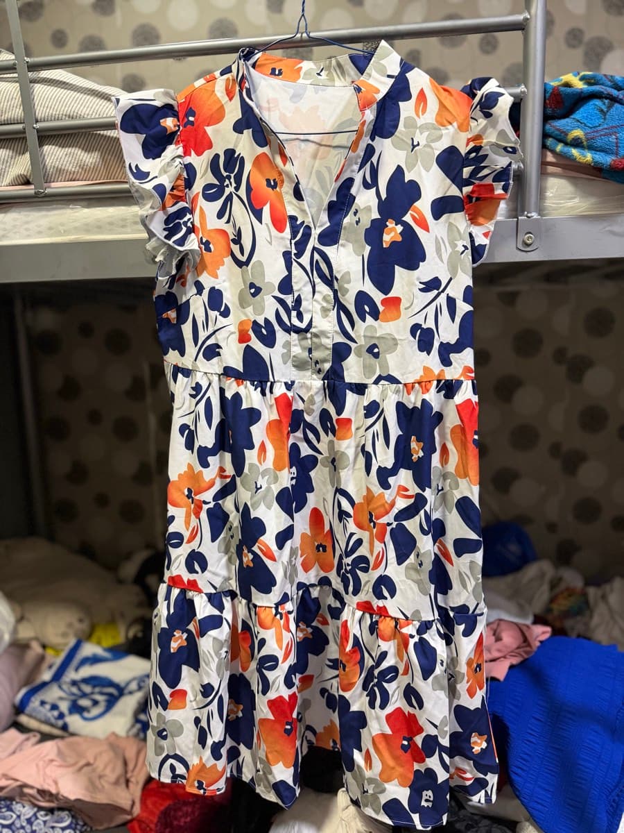 Floral Ruffle-Sleeve Tiered Dress
