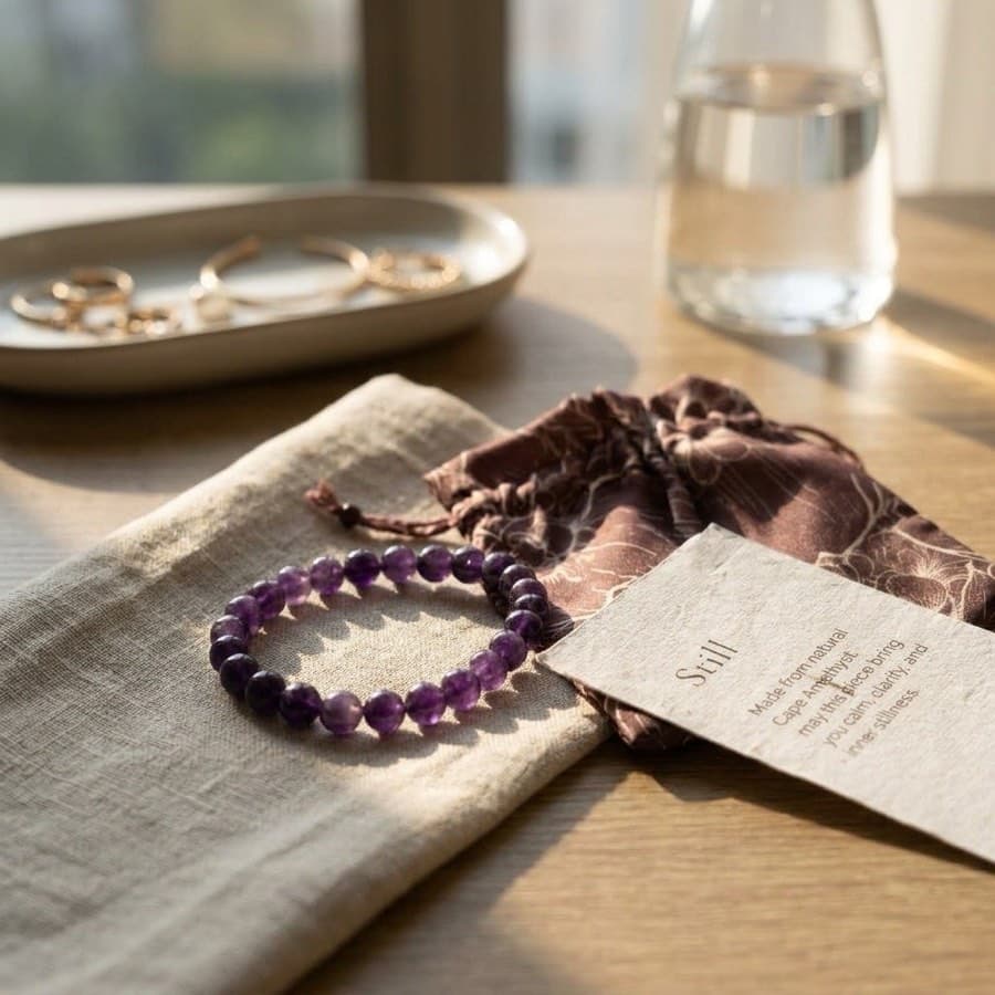 Still Amethyst Gemstone Beaded Bracelet thumbnail 4