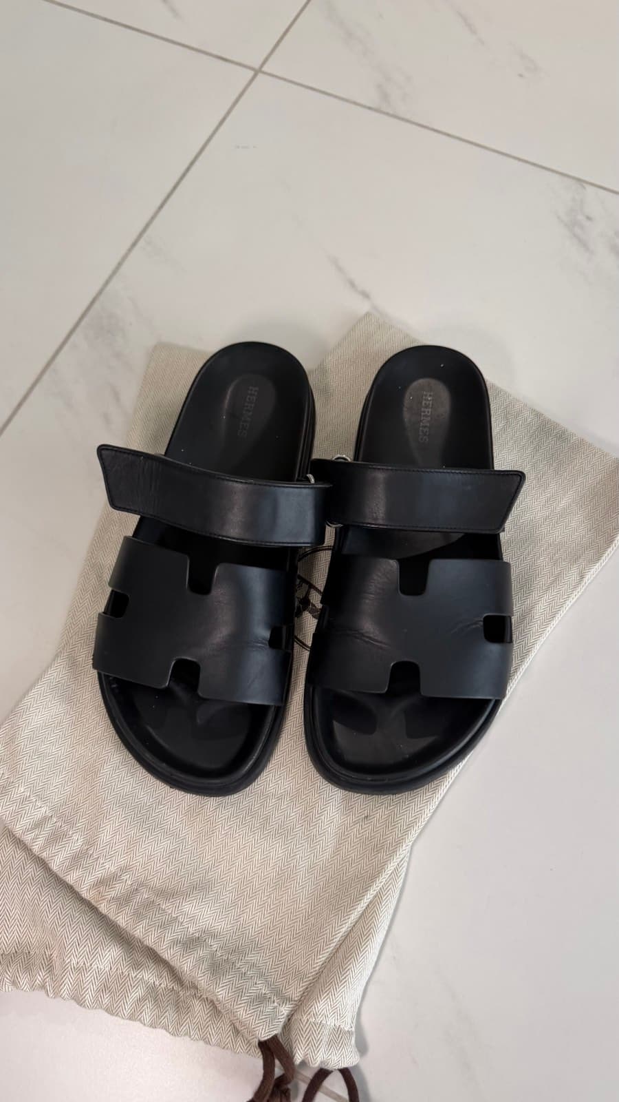 Hermès Black Leather Sandals thumbnail 3