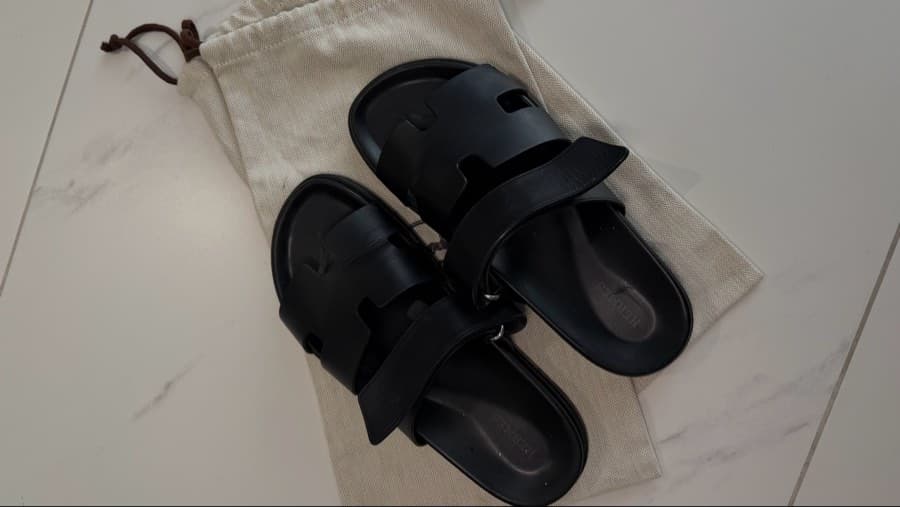 Hermès Black Leather Sandals thumbnail 5