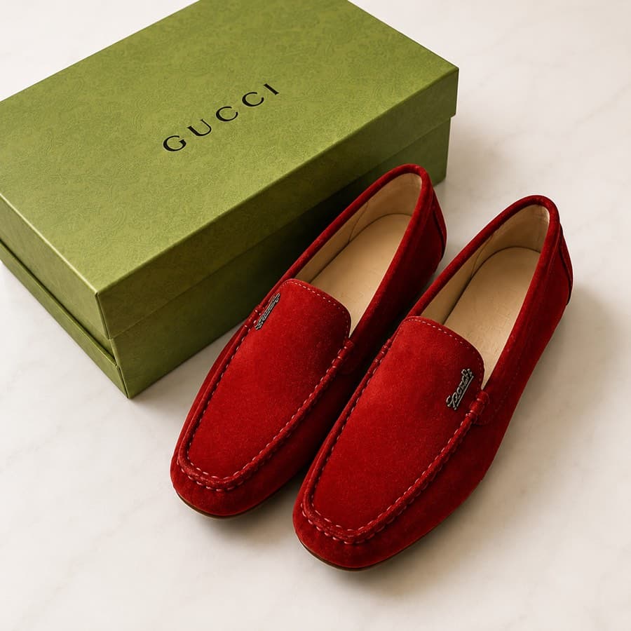 Gucci Red Suede Loafers
