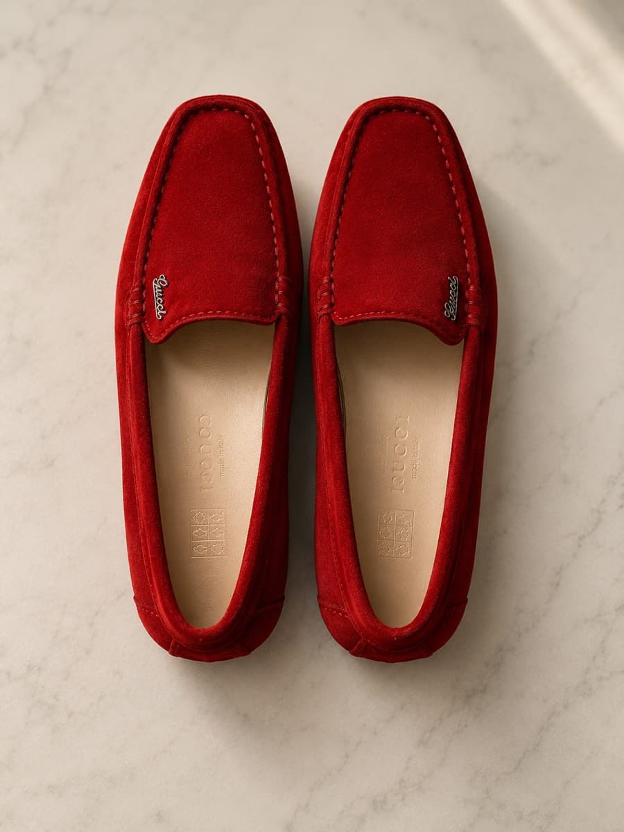 Gucci Red Suede Loafers thumbnail 2