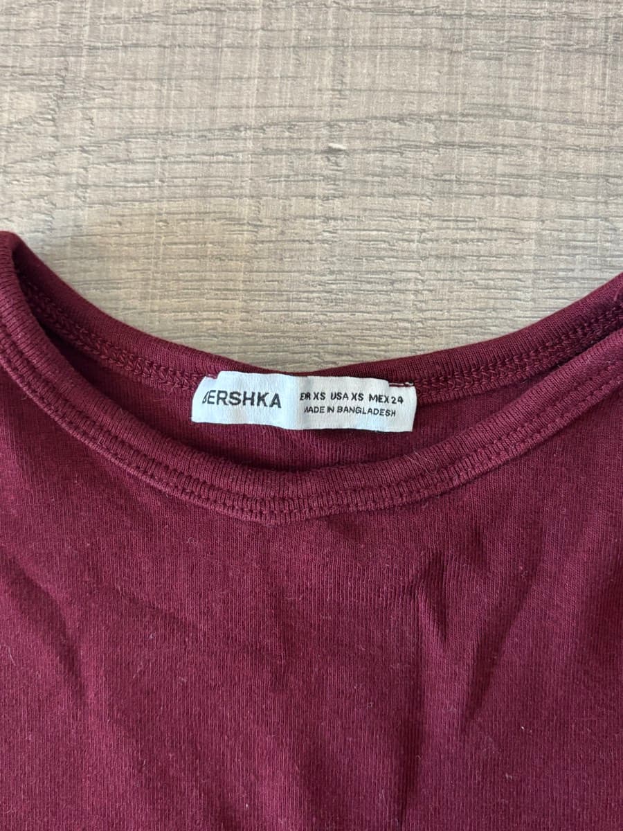 Bershka Maroon Long-Sleeve Crop Top thumbnail 2