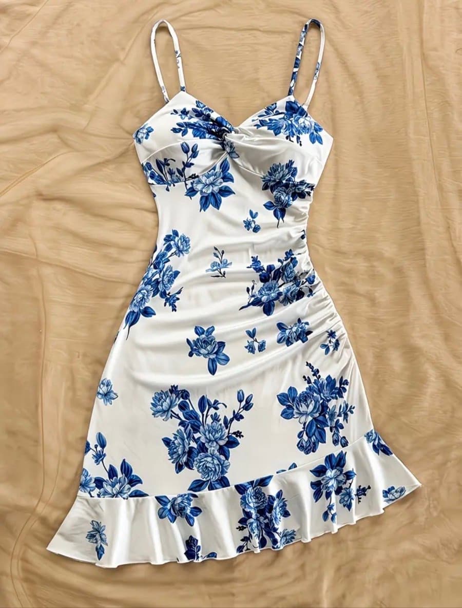 Floral Ruched Mini Dress thumbnail 3