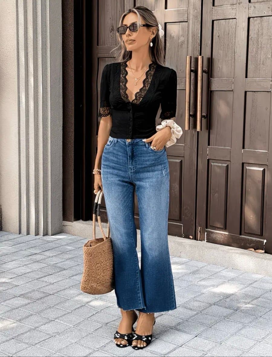 Black Lace Eyelet Blouse thumbnail 3