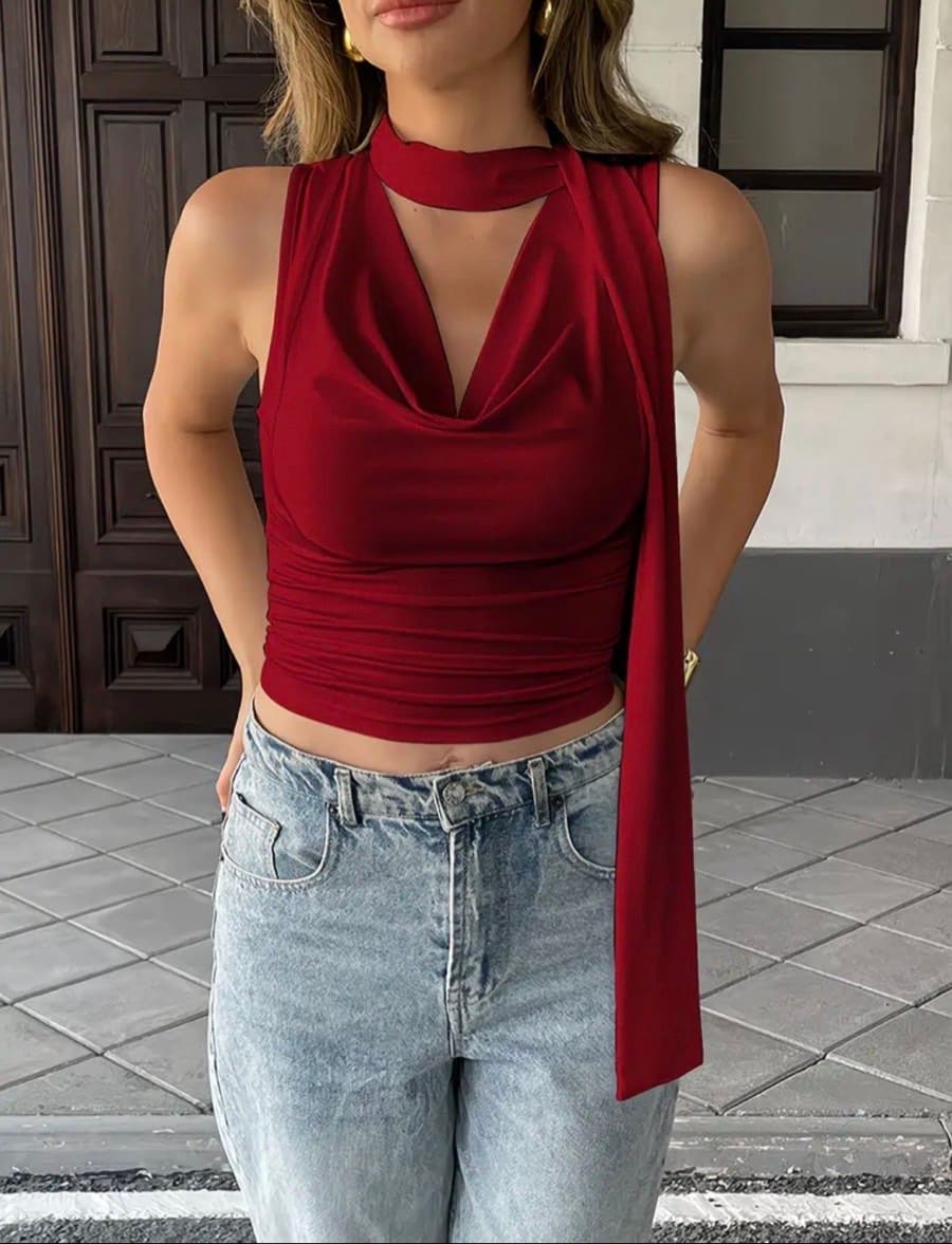 Red Cowl Neck Top thumbnail 3