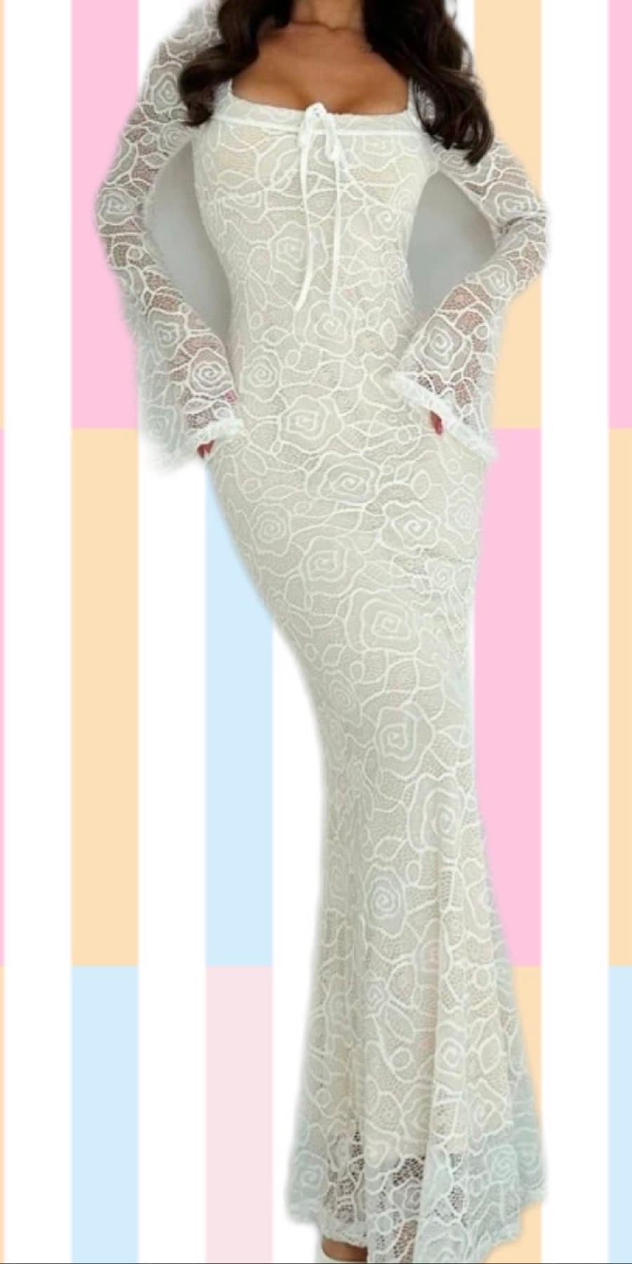NEW XS White Lace Long Silhouette Dress thumbnail 3