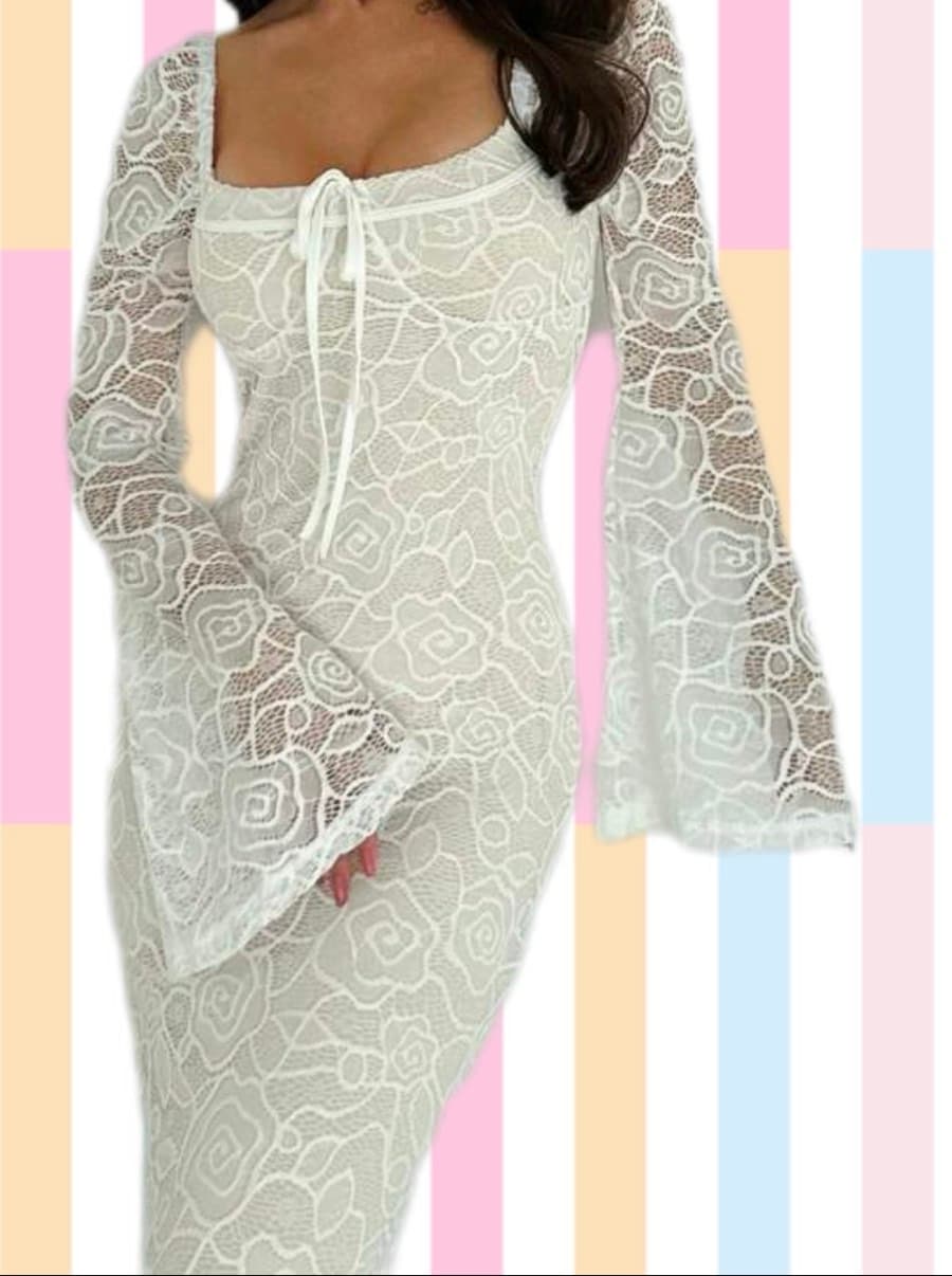 NEW XS White Lace Long Silhouette Dress thumbnail 2