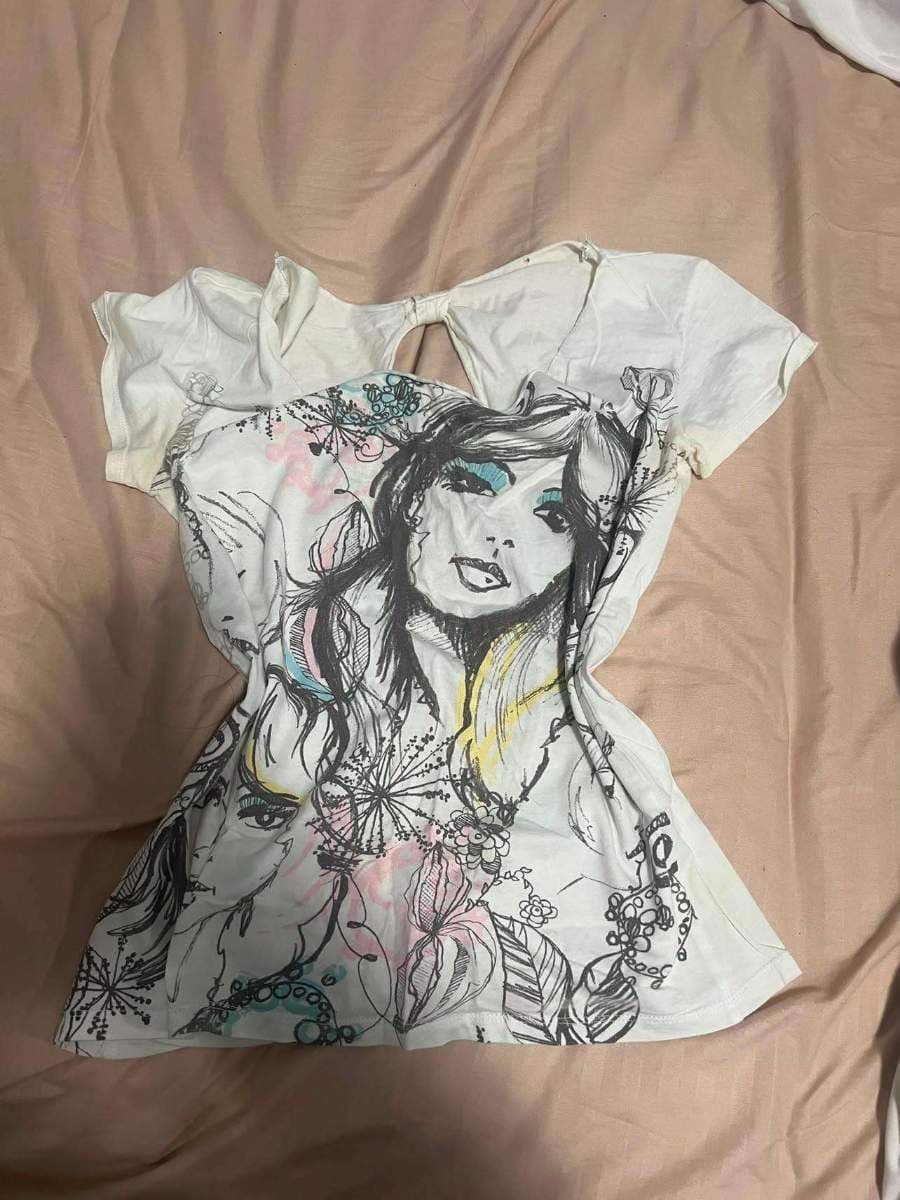 White Graphic Print Top